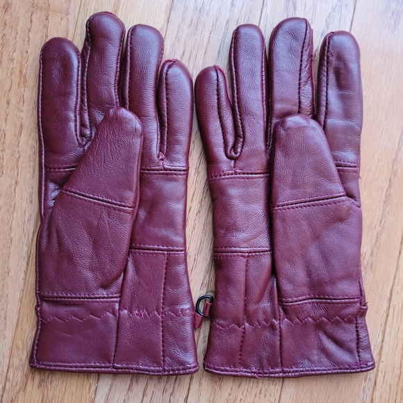 Leather Gloves Fleece Lined Driving Glove Red Burgundy M - Picture 2 of 8